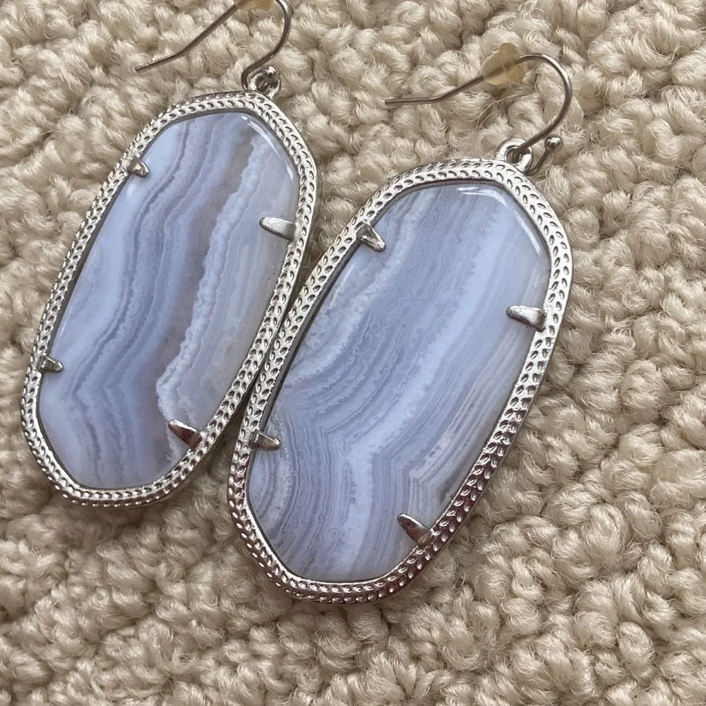 Kendra Scott Elle Drop Silver Gray Stone Earrings Like New